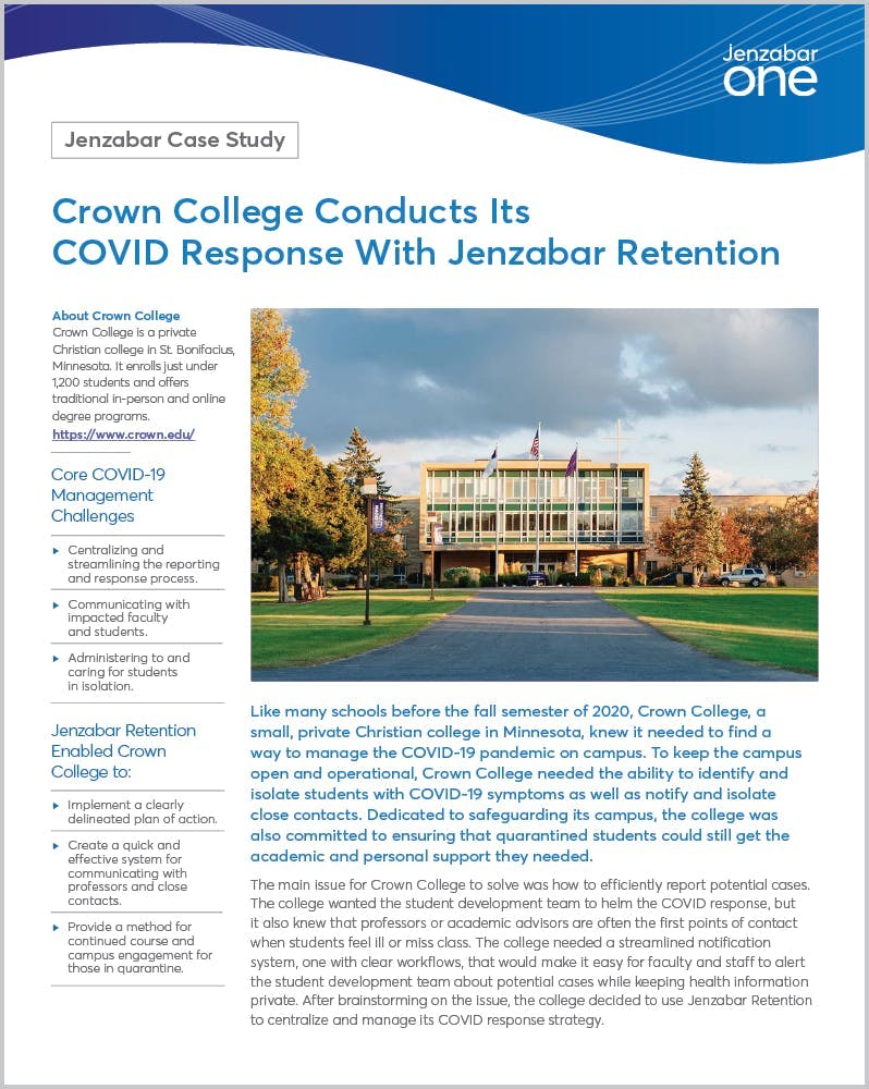 Crown College Conducts Its COVID Response With Jenzabar Retention
