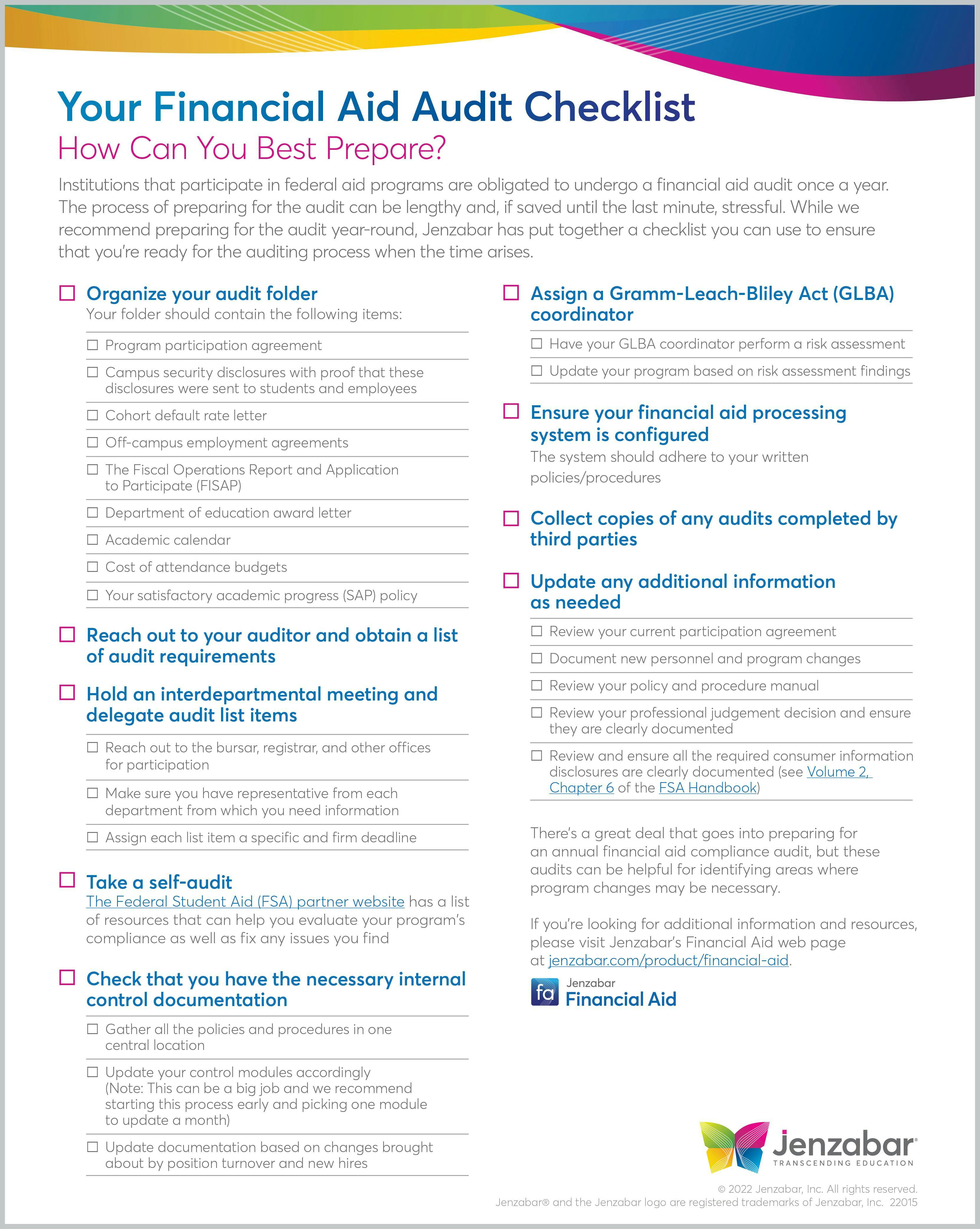 Checklist: Financial Aid Audit Checklist