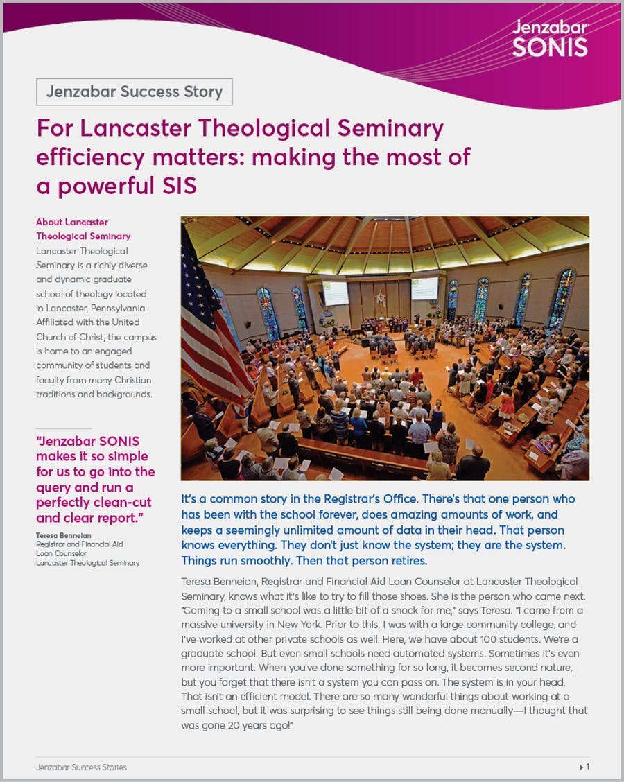 Success Story: Lancaster Theological Seminary Makes the Most of a Powerful SIS