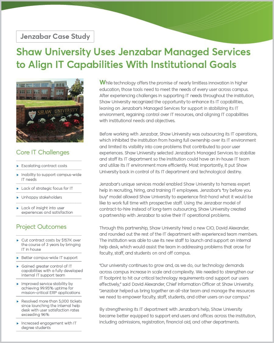 Case Study: Shaw University Uses Jenzabar Managed Services